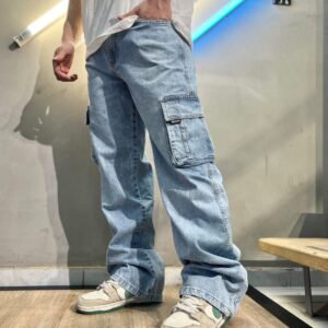 Pantalón Cargo Moom Estilo Suelto Talle 46 - Denim Lavado